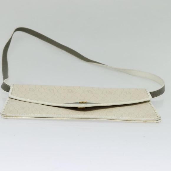 Christian Dior Honeycomb Canvas Shoulder Bag PVC White Gold Auth 135487