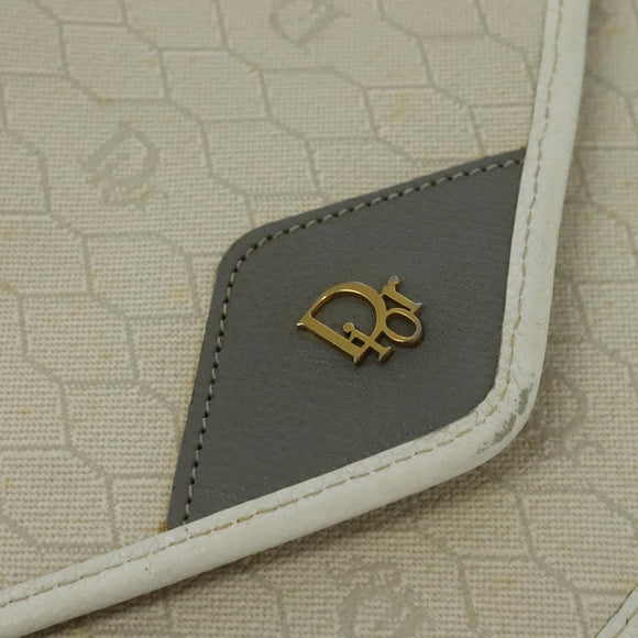 Christian Dior Honeycomb Canvas Shoulder Bag PVC White Gold Auth 135487