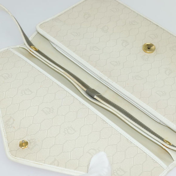 Christian Dior Honeycomb Canvas Shoulder Bag PVC White Gold Auth 135487
