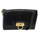 Salvatore Ferragamo Gancini Shoulder Bag Leather Black Gold Auth 135489-1