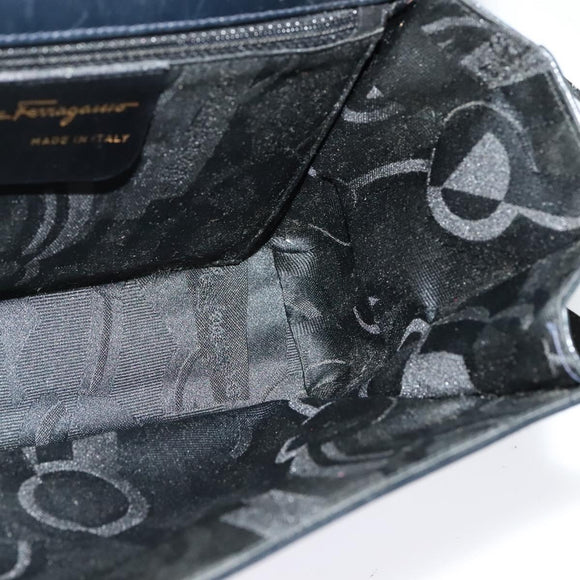 Salvatore Ferragamo Gancini Shoulder Bag Leather Black Gold Auth 135489