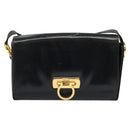 Salvatore Ferragamo Gancini Shoulder Bag Leather Black Gold Auth 135489-13