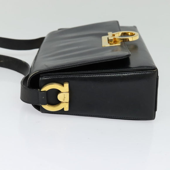 Salvatore Ferragamo Gancini Shoulder Bag Leather Black Gold Auth 135489