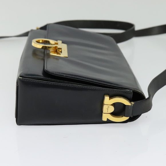 Salvatore Ferragamo Gancini Shoulder Bag Leather Black Gold Auth 135489