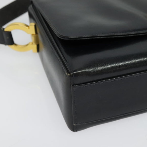 Salvatore Ferragamo Gancini Shoulder Bag Leather Black Gold Auth 135489