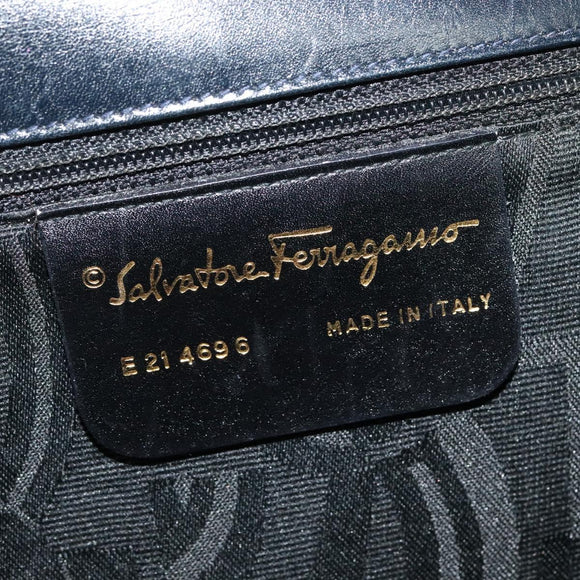 Salvatore Ferragamo Gancini Shoulder Bag Leather Black Gold Auth 135489