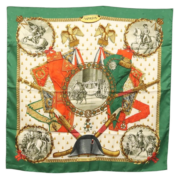 HERMES Carre 90 Scarf ""NAPOLEON"" Silk Green Auth 135491