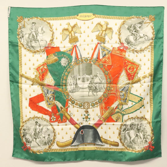 HERMES Carre 90 Scarf ""NAPOLEON"" Silk Green Auth 135491