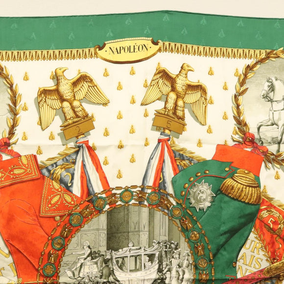 HERMES Carre 90 Scarf ""NAPOLEON"" Silk Green Auth 135491