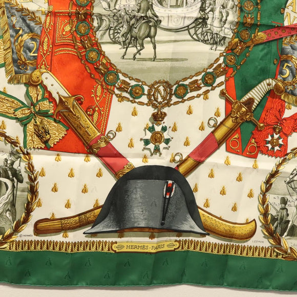 HERMES Carre 90 Scarf ""NAPOLEON"" Silk Green Auth 135491