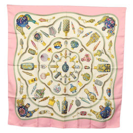 HERMES Carre 90 Scarf ""Qu importe le flacon"" Silk Pink Auth 135496