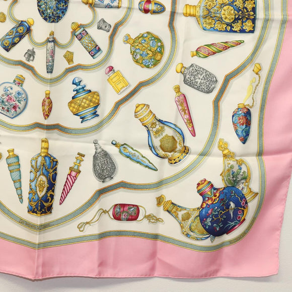 HERMES Carre 90 Scarf ""Qu importe le flacon"" Silk Pink Auth 135496