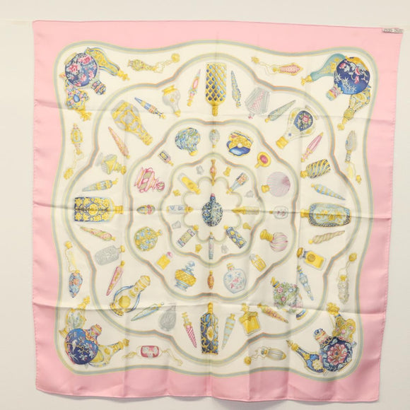 HERMES Carre 90 Scarf ""Qu importe le flacon"" Silk Pink Auth 135496