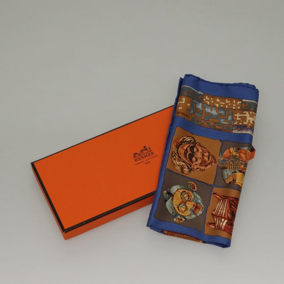 HERMES Carre 45 Scarf ""PERSONA"" Silk Blue Auth 135500