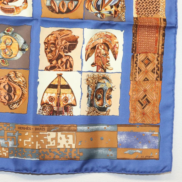 HERMES Carre 45 Scarf ""PERSONA"" Silk Blue Auth 135500