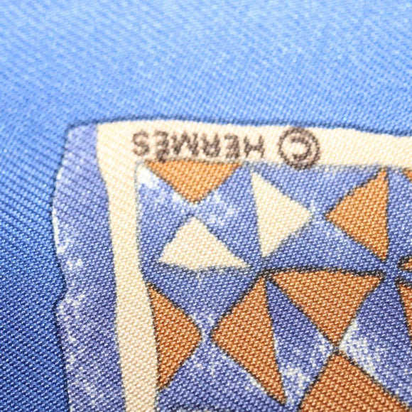 HERMES Carre 45 Scarf ""PERSONA"" Silk Blue Auth 135500