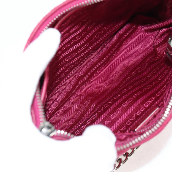 PRADA Chain Hand Bag Nylon 2way Pink Silver Auth 135510V