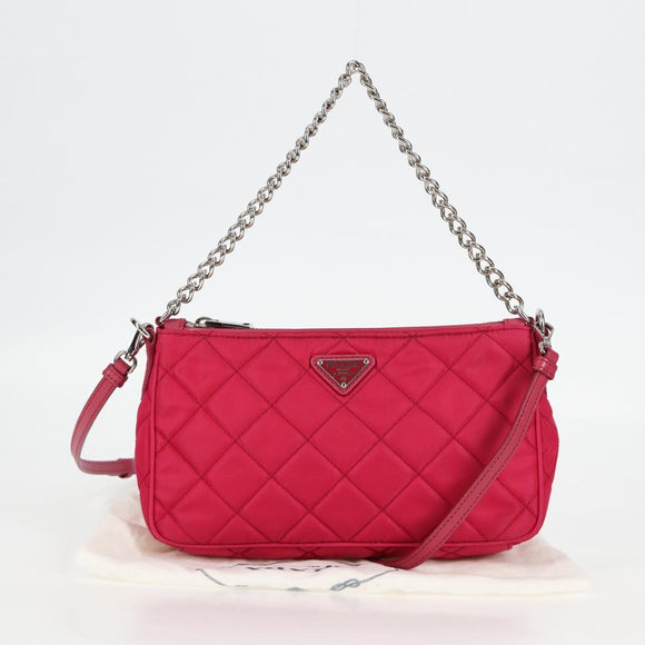 PRADA Chain Hand Bag Nylon 2way Pink Silver Auth 135510V