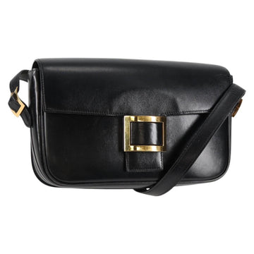 HERMES Martine Vert Shoulder Bag Leather Black Gold Auth 135513M