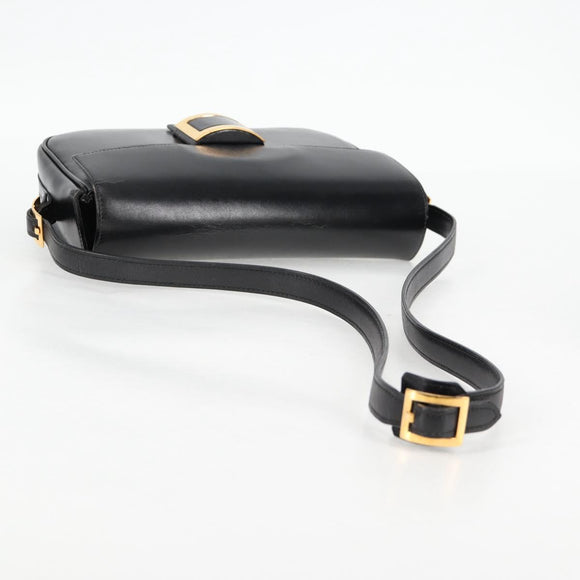 HERMES Martine Vert Shoulder Bag Leather Black Gold Auth 135513M