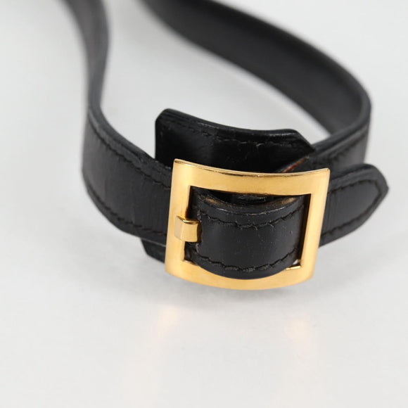 HERMES Martine Vert Shoulder Bag Leather Black Gold Auth 135513M