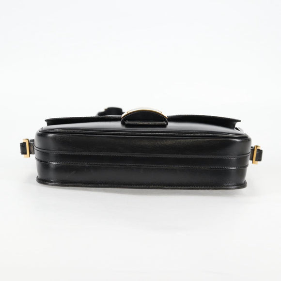 HERMES Martine Vert Shoulder Bag Leather Black Gold Auth 135513M