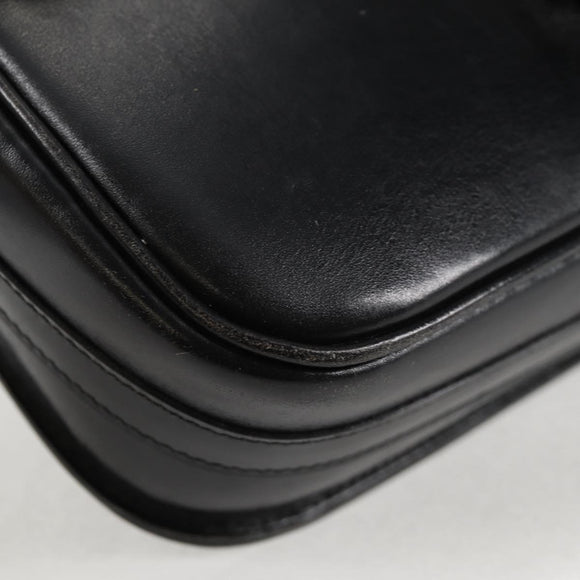 HERMES Martine Vert Shoulder Bag Leather Black Gold Auth 135513M