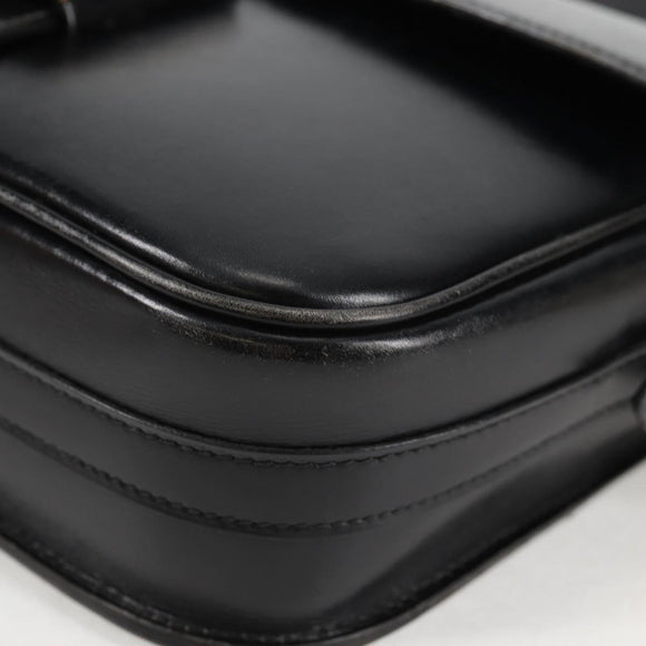 HERMES Martine Vert Shoulder Bag Leather Black Gold Auth 135513M