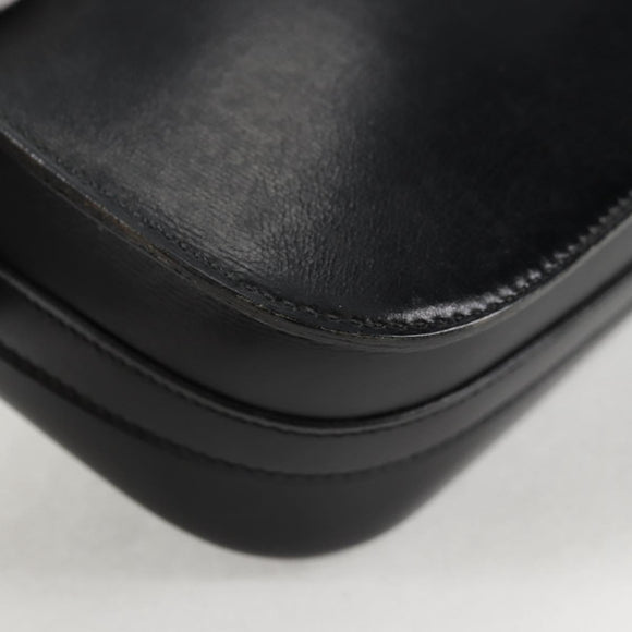 HERMES Martine Vert Shoulder Bag Leather Black Gold Auth 135513M