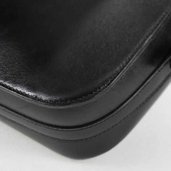 HERMES Martine Vert Shoulder Bag Leather Black Gold Auth 135513M