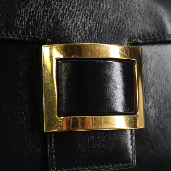 HERMES Martine Vert Shoulder Bag Leather Black Gold Auth 135513M