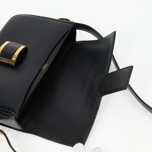 HERMES Martine Vert Shoulder Bag Leather Black Gold Auth 135513SAM