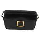 HERMES Martine Vert Shoulder Bag Leather Black Gold Auth 135513M-2