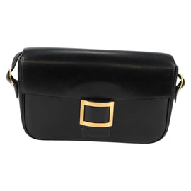 HERMES Martine Vert Shoulder Bag Leather Black Gold Auth 135513M - 0