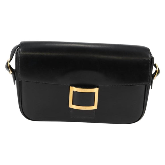 HERMES Martine Vert Shoulder Bag Leather Black Gold Auth 135513M