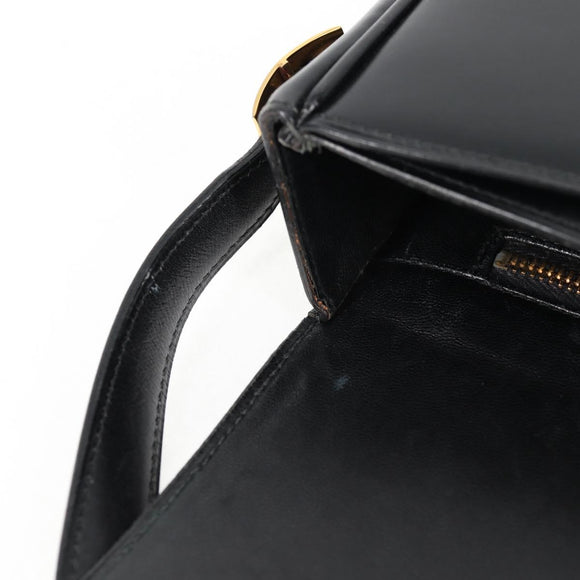 HERMES Martine Vert Shoulder Bag Leather Black Gold Auth 135513SAM