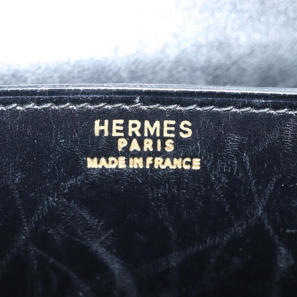 HERMES Martine Vert Shoulder Bag Leather Black Gold Auth 135513M