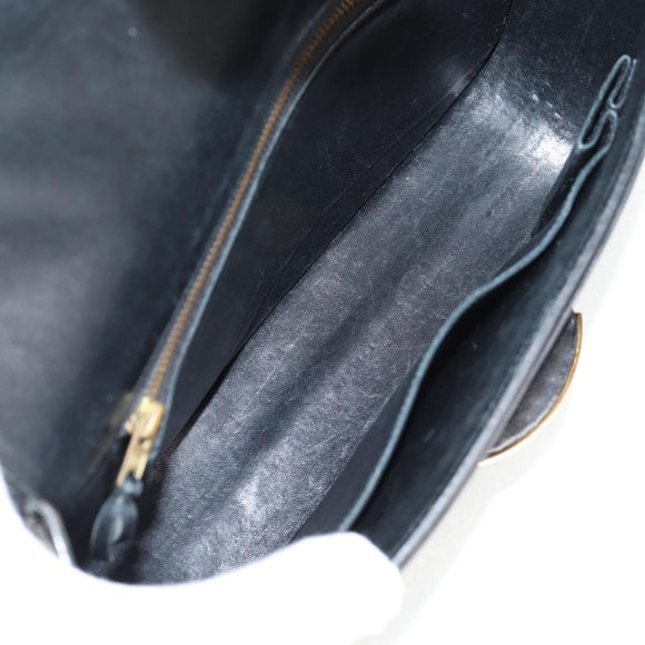 HERMES Martine Vert Shoulder Bag Leather Black Gold Auth 135513M