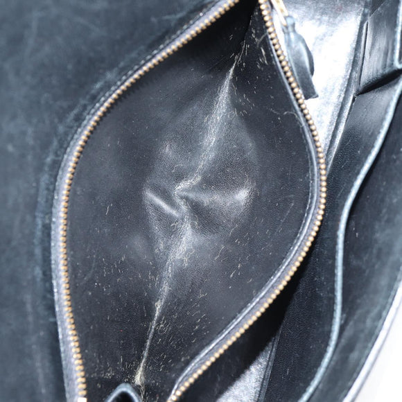 HERMES Martine Vert Shoulder Bag Leather Black Gold Auth 135513M