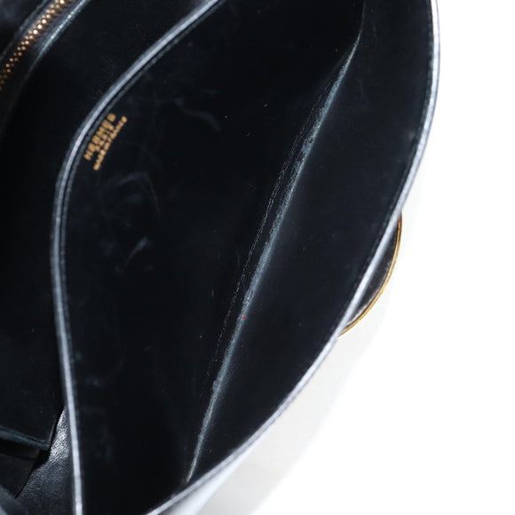 HERMES Martine Vert Shoulder Bag Leather Black Gold Auth 135513M