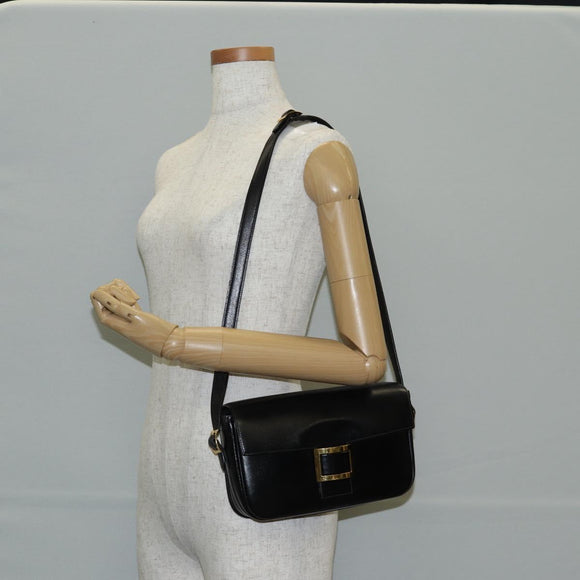HERMES Martine Vert Shoulder Bag Leather Black Gold Auth 135513M