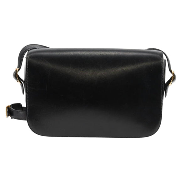 HERMES Martine Vert Shoulder Bag Leather Black Gold Auth 135513M