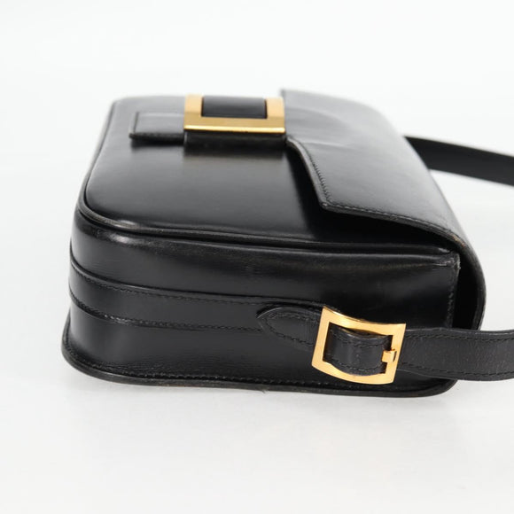 HERMES Martine Vert Shoulder Bag Leather Black Gold Auth 135513M