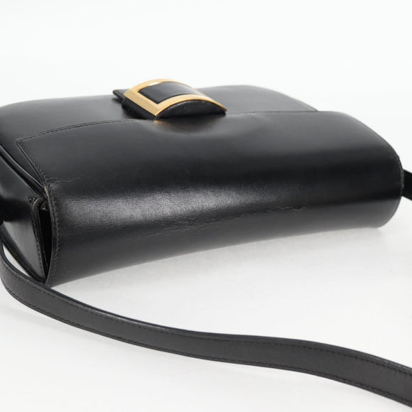 HERMES Martine Vert Shoulder Bag Leather Black Gold Auth 135513SAM