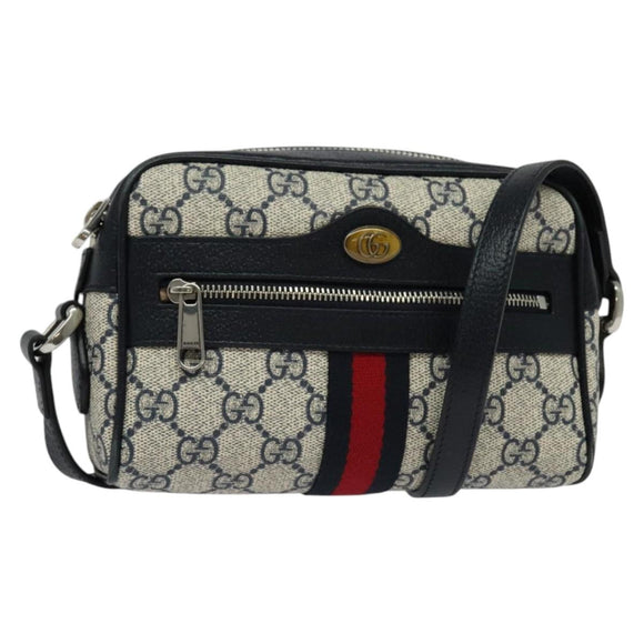 GUCCI GG Supreme Sherry Line Shoulder Bag PVC Navy Red Auth 135549