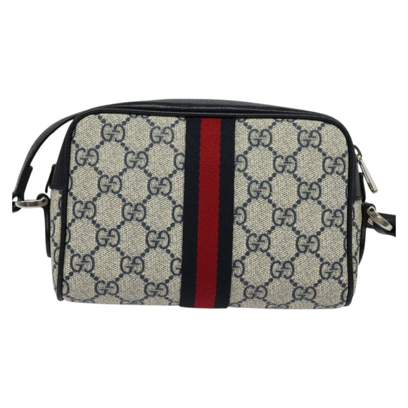 GUCCI GG Supreme Sherry Line Shoulder Bag PVC Navy Red Auth 135549