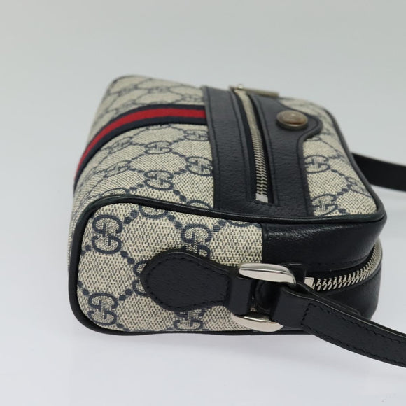 GUCCI GG Supreme Sherry Line Shoulder Bag PVC Navy Red Auth 135549