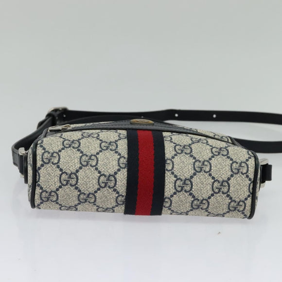 GUCCI GG Supreme Sherry Line Shoulder Bag PVC Navy Red Auth 135549