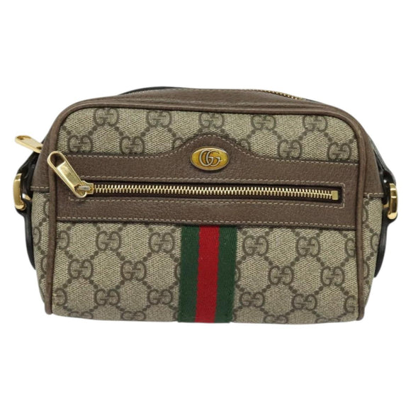 GUCCI GG Supreme Web Sherry Line Shoulder Bag PVC Brown Gold 517350 Auth 135550