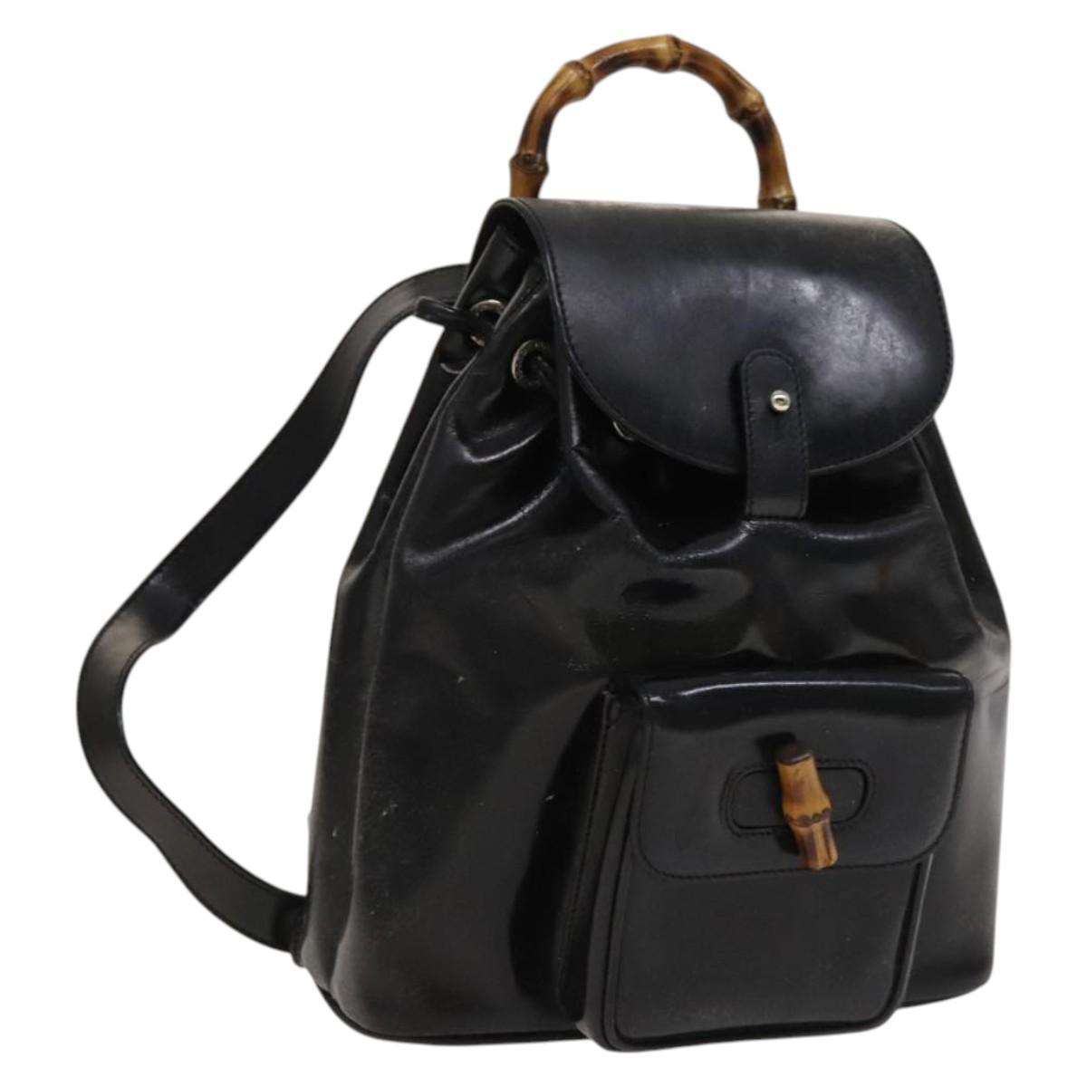 GUCCI Bamboo Backpack Enamel Black Silver 003 2034 0030 Auth 